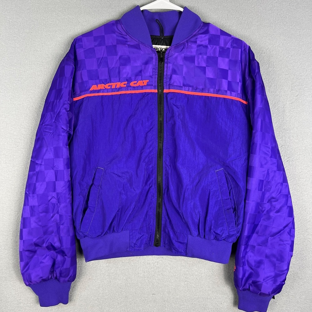 VTG Arctic Cat Full‎ Zip Jacket Liner Womans M Satin Checkered 1990s Made in USA